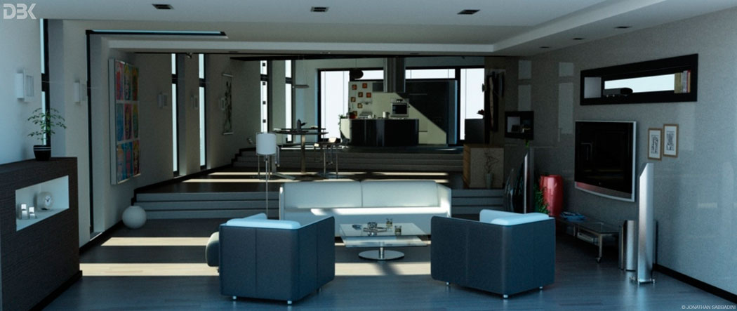 rendering appartamento fotorealistico per spot tv Ticino